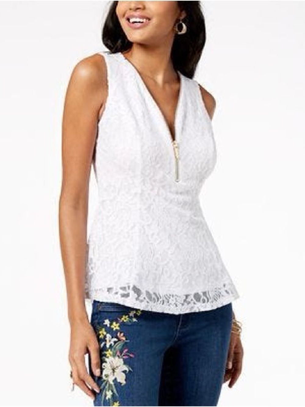 THALIA SODI, Lace Zip-detail Peplum Top, L